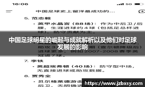 中国足球明星的崛起与成就解析以及他们对足球发展的影响